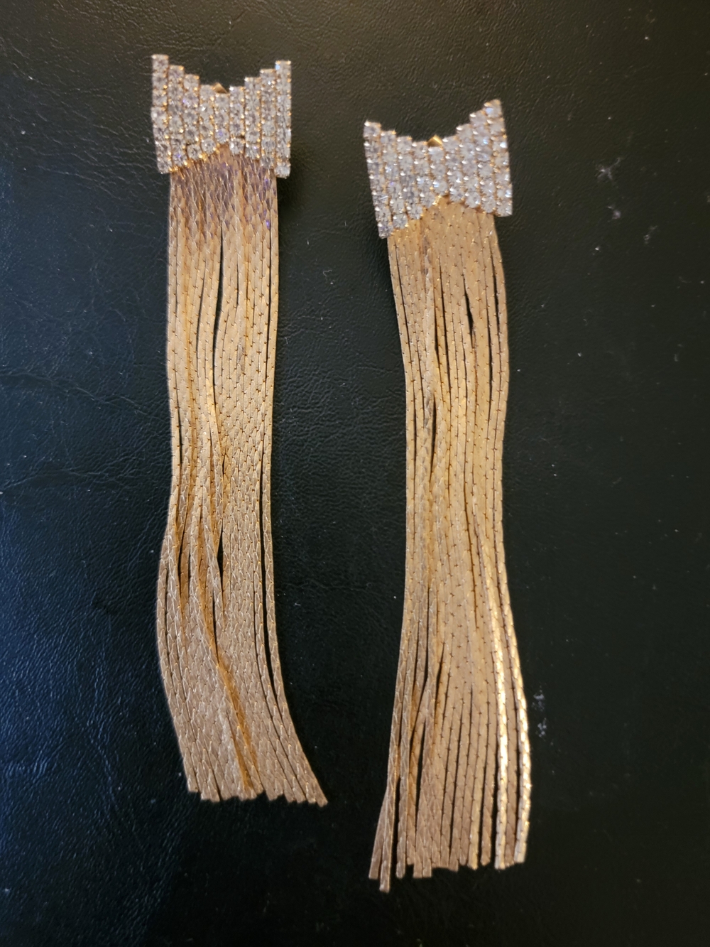 Gold Crystal Bow Tassel Drop Earrings - Elegant Fringe Style Curvy Sense